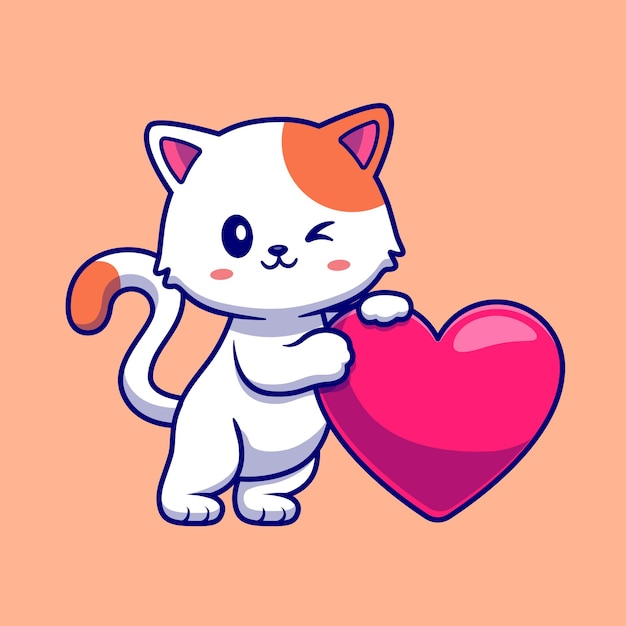 Free Vector cute cat with love heart cartoon vector icon illustration