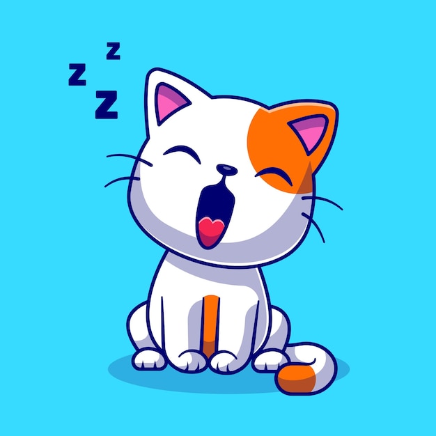 Free Vector cute cat yawning sleepy cartoon vector icon illustration. animal nature icon concept isolated premium vector. flat cartoon style