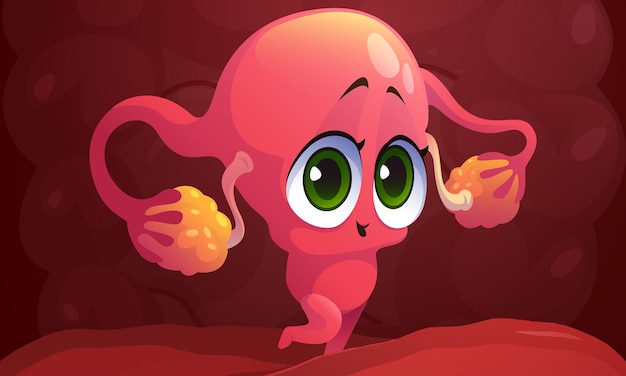 Free Vector cute character of female uterus with ovaries