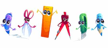 Free vector cute characters of school stationery for children