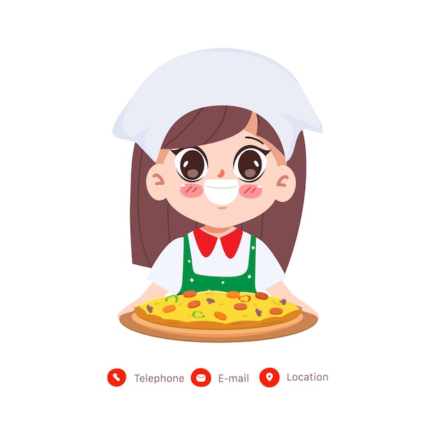 Free Vector cute chef with pizza cartoon illustration vector