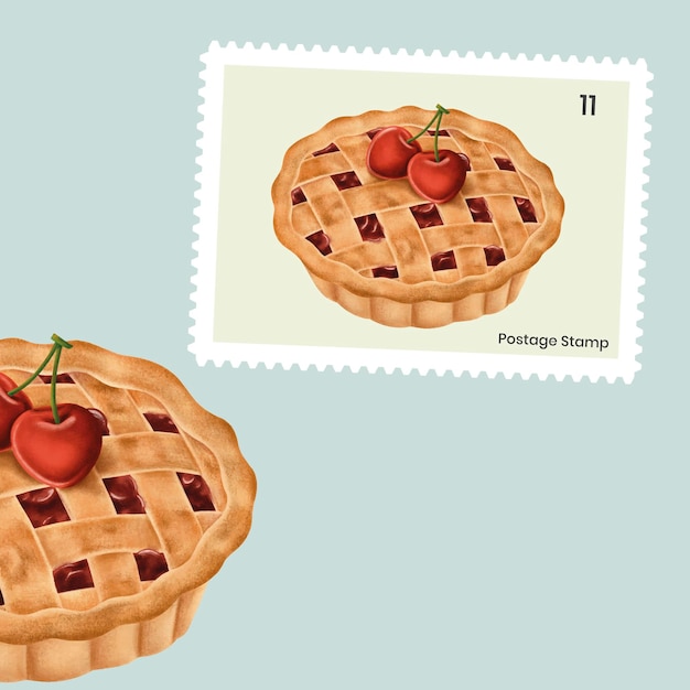 Free Vector cute cherry pie on a postage stamp vector