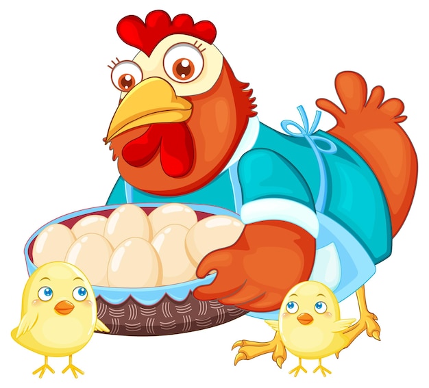 Free Vector cute chicken cartoon character holding a basket of egg