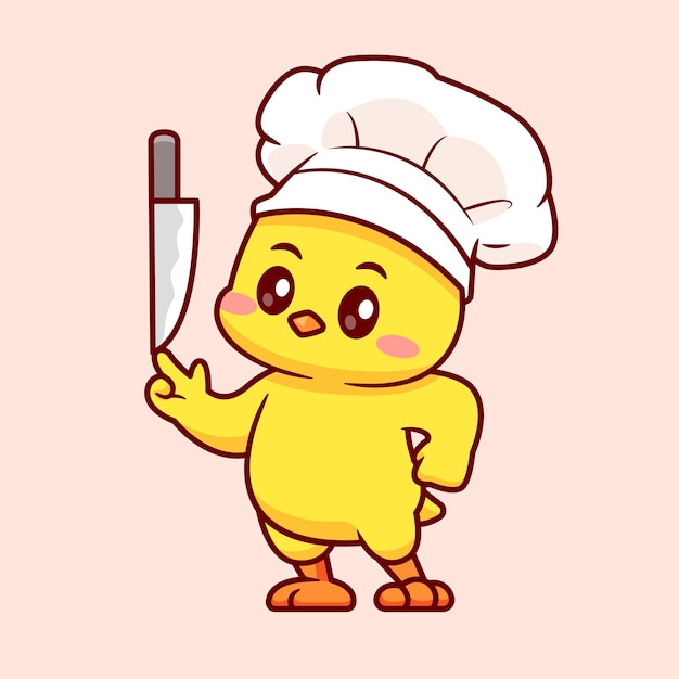 Free Vector cute chicken chef holding knife cartoon vector icon illustration animal food isolated flat vector