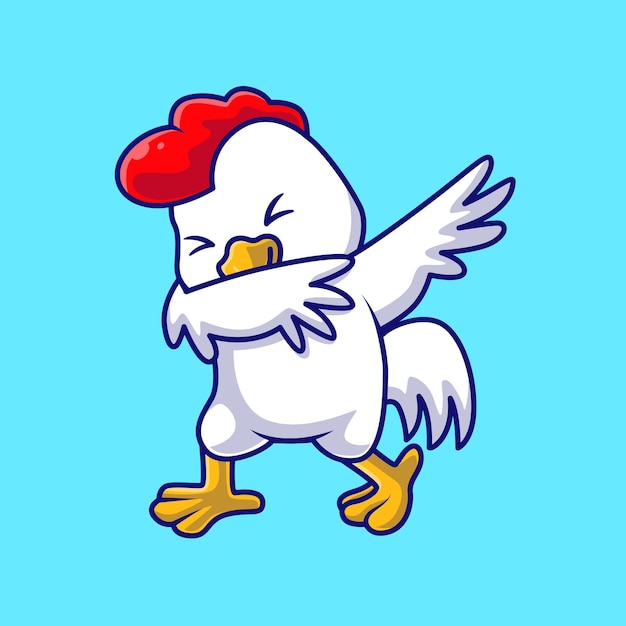 Cute Chicken Dabbing Pose Cartoon Vector Icon Illustration. Animal Nature Icon Concept Isolated Flat