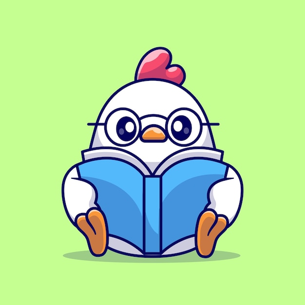 Free Vector cute chicken reading book cartoon vector icon illustration animal education icon isolated flat