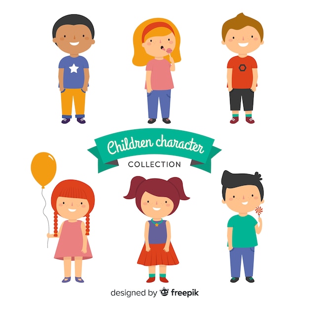 Cute children character collection in flat design