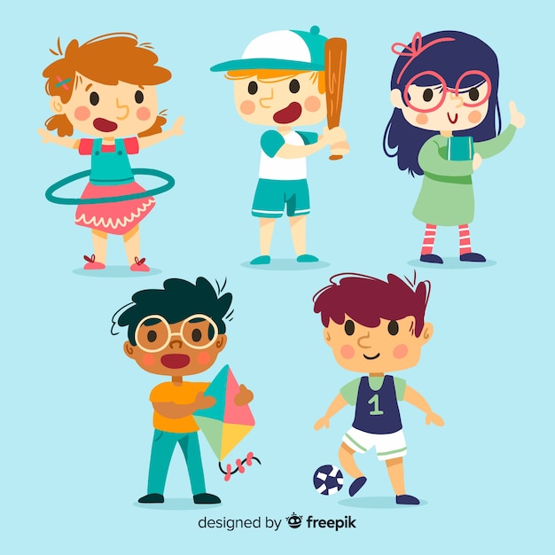 Cute children character collection in flat design