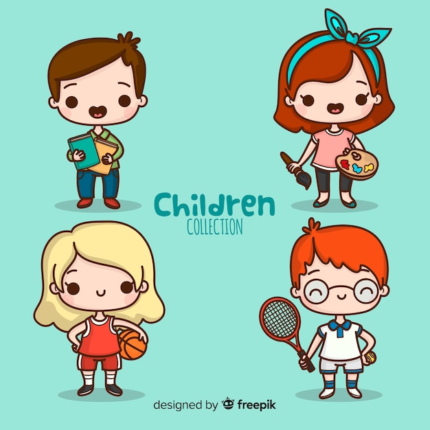 Cute children character collection in flat design