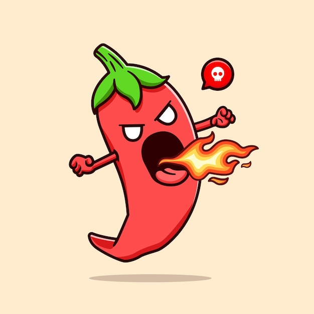 Free Vector cute chili monster with fire cartoon vector icon illustration food holiday icon isolated flat