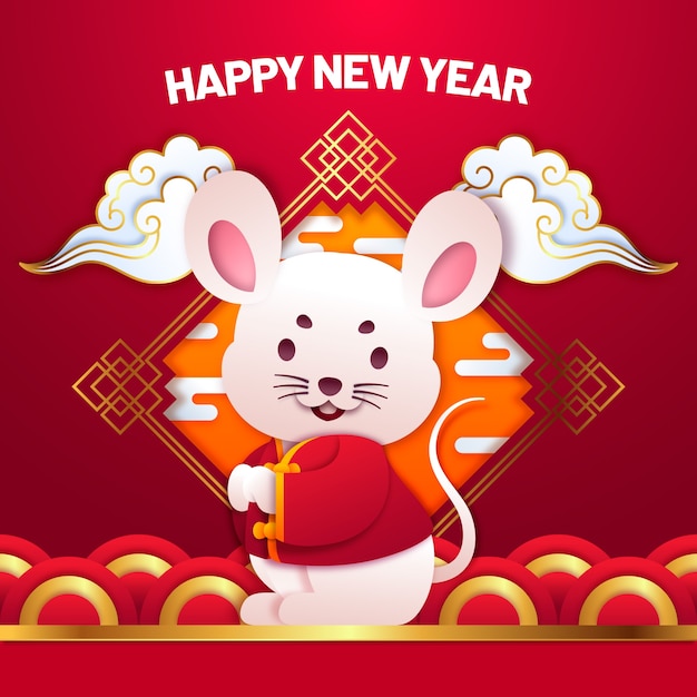 Cute chinese new year in paper style