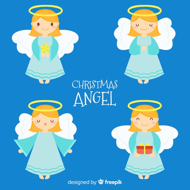 Cute christmas angel collection in flat style