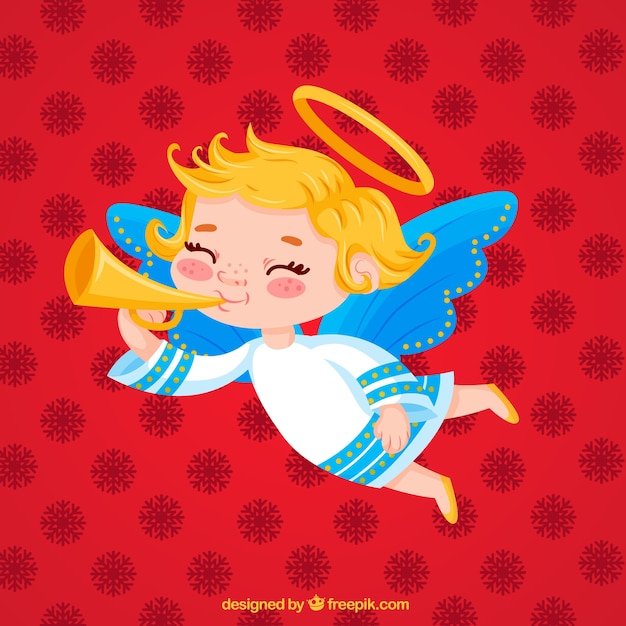 Cute christmas angel on a red background