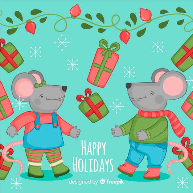 Free Vector cute christmas animals background