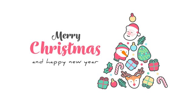 Cute Christmas banner with handdrawn christmas elements