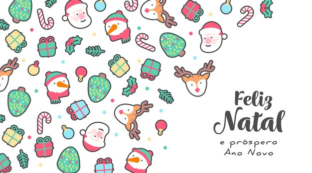 Cute Christmas banner with handdrawn elements in the background