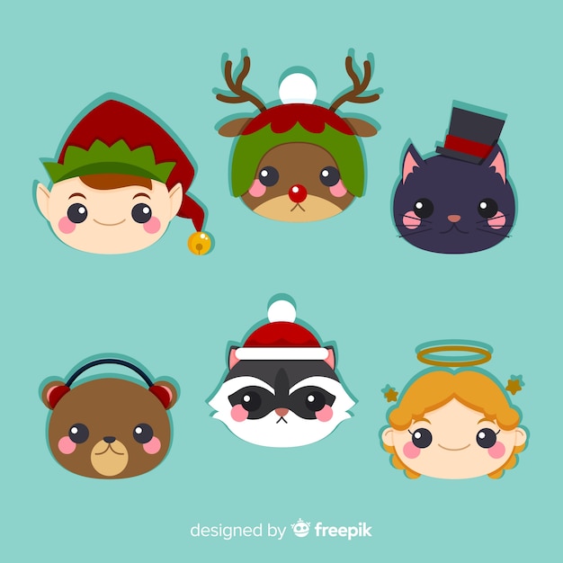 Free Vector cute christmas characters collection