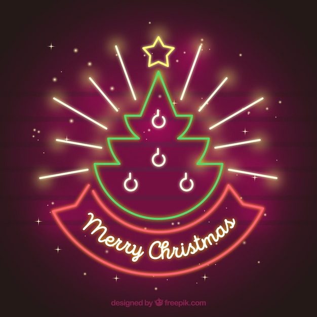 Cute christmas tree background of neon lights