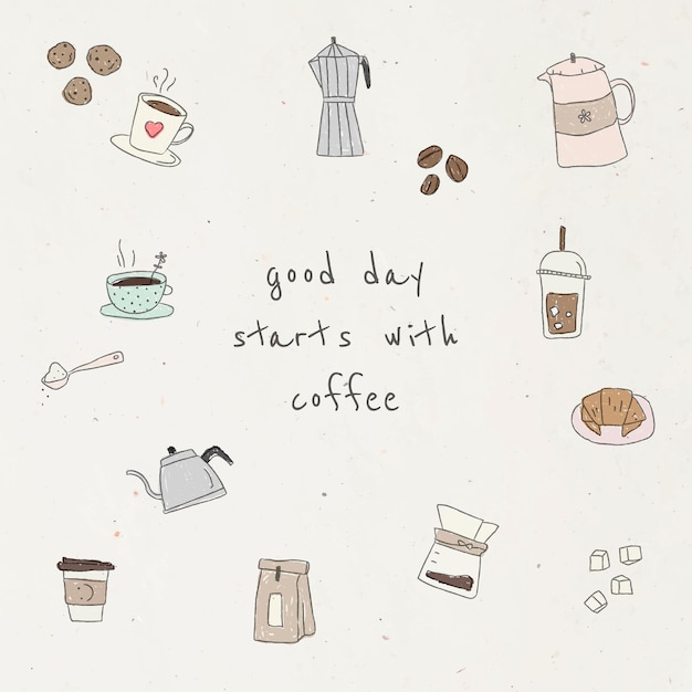 Cute coffee doodle design element set