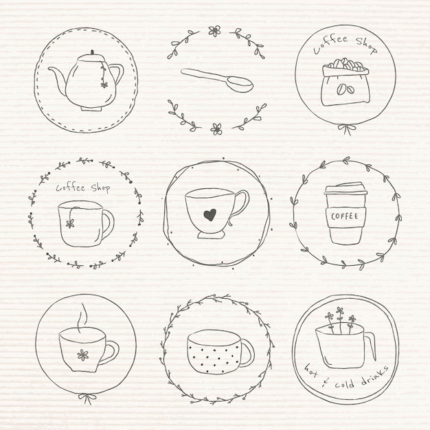 Free Vector cute coffee doodle journal sticker set