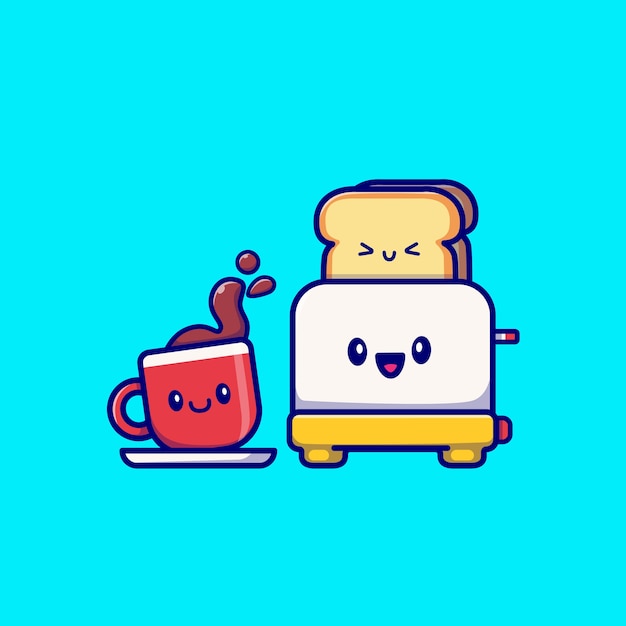 Cute Coffee With Toaster Bread Cartoon Vector  Illustration. Breakfast Food  Concept Isolated  Vector. Flat Cartoon Style