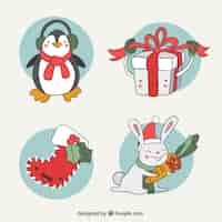 Free vector cute collection of happy hand-drawn christmas characters