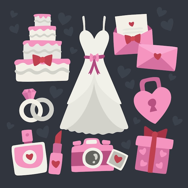 Free Vector cute collection of wedding elements