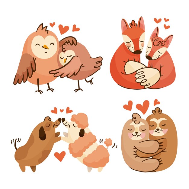 Cute collection with animals in love