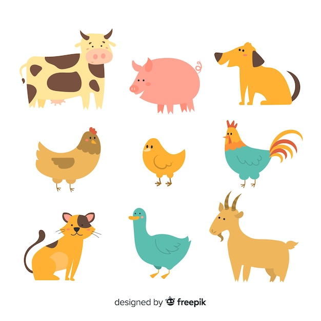 Free Vector cute collection with domestic animals