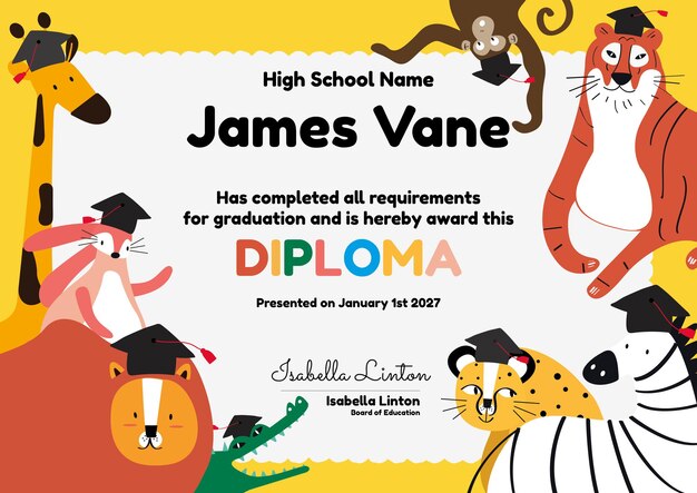 Cute colorful certificate template in safari design for kids