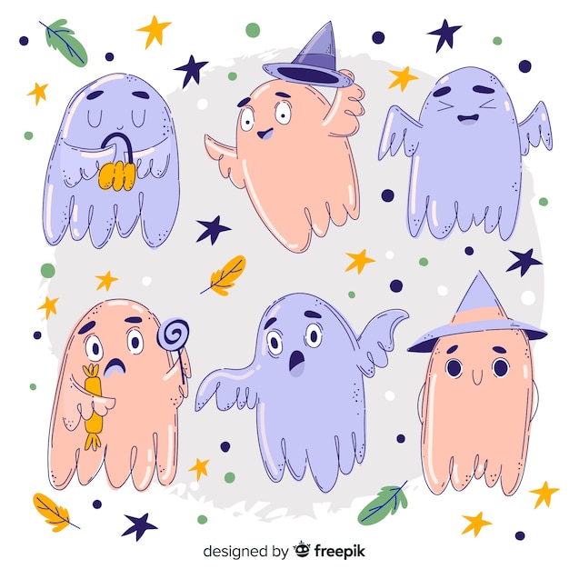 Free vector cute and colorful hand drawn halloween ghost collection