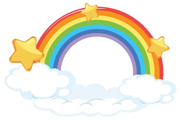 Free Vector cute and colorful rainbow cartoon with cloud and stars