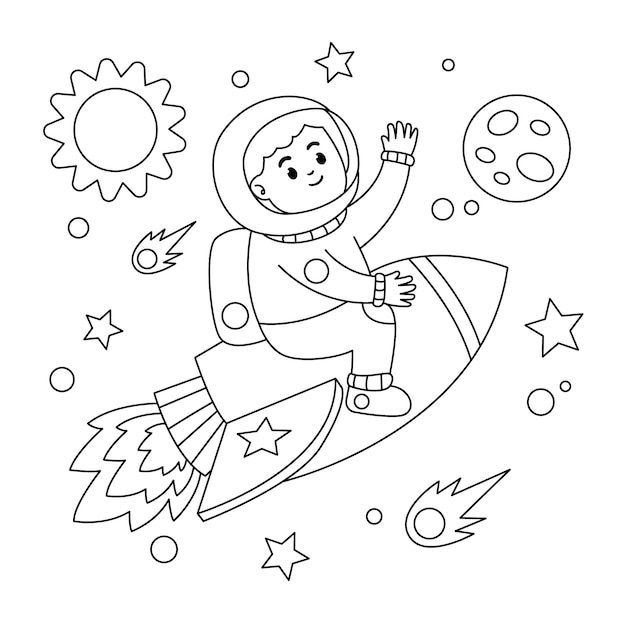 Free Vector cute coloring book with astronaut