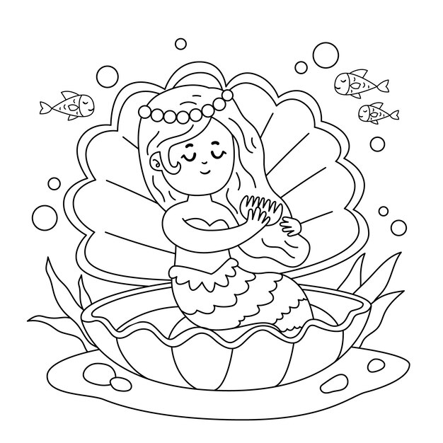 Cute coloring book with mermaid