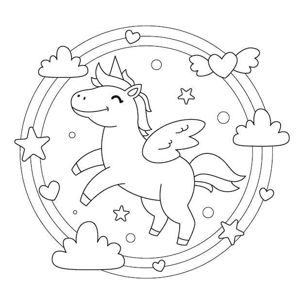 Free vector cute coloring book with unicorn