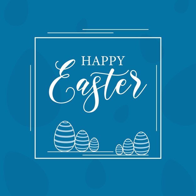 Cute Colourful Happy Easter Sale Poster Banner Blue Background with Eggs Free Vector