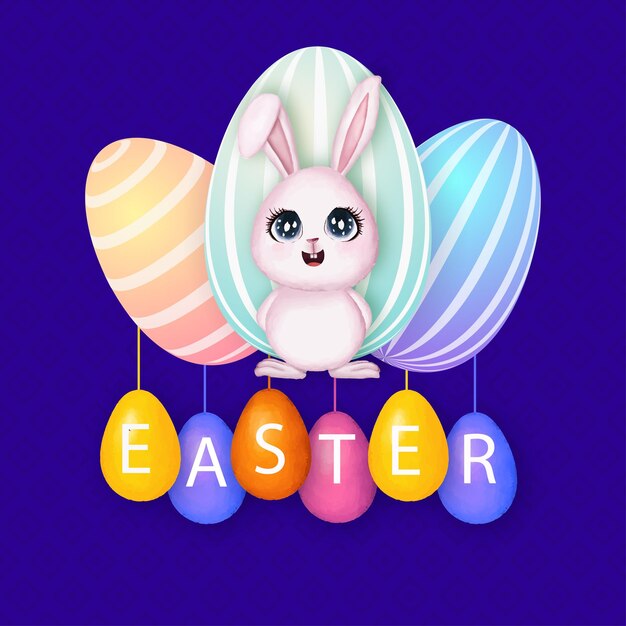 Cute Colourful Happy Easter Sale Poster Banner Royal Blue Pink Background with Eggs Free Vector