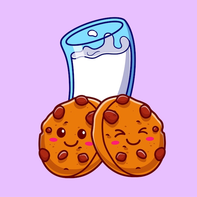 Free vector cute cookies with milk cartoon vector icon illustration food and drink icon concept isolated