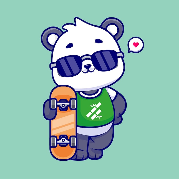 Free Vector cute cool panda playing skateboard cartoon vector icon illustration animal sport icon isolated flat