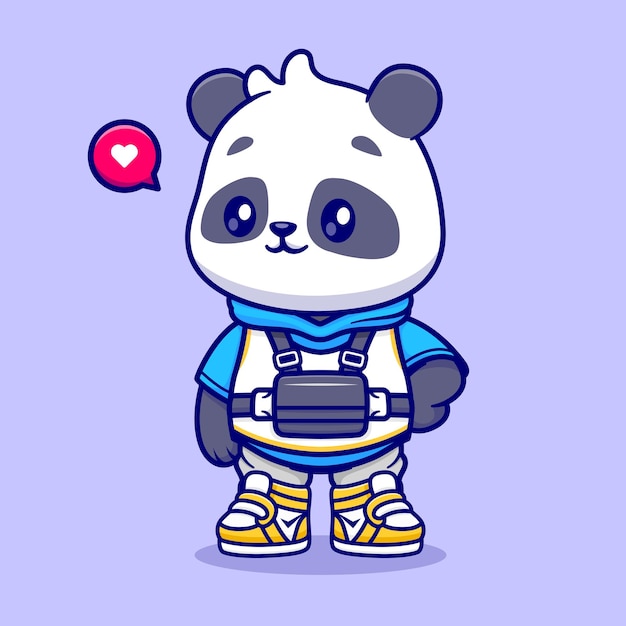 Free Vector cute cool panda wearing hoodie and sneaker cartoon vector icon illustration animal fashion icon