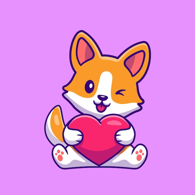 Cute Corgi Dog Holding Heart Cartoon