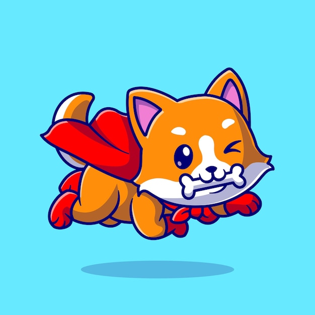 Free Vector cute corgi dog super hero bite bone cartoon vector icon illustration. animal nature icon concept isolated premium vector. flat cartoon style