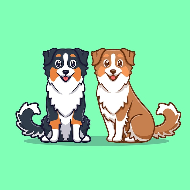 Free Vector cute couple australian shepherd dog cartoon vector icon illustration. animal nature icon isolated