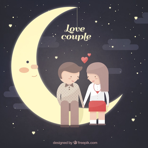 Free Vector cute couple sitting on the moon