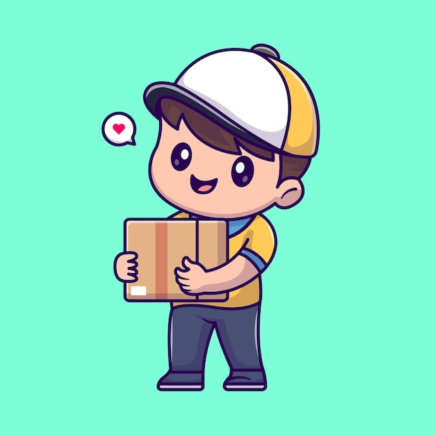 Free Vector cute courier shipping package cartoon vector icon illustration people profession icon isolated flat