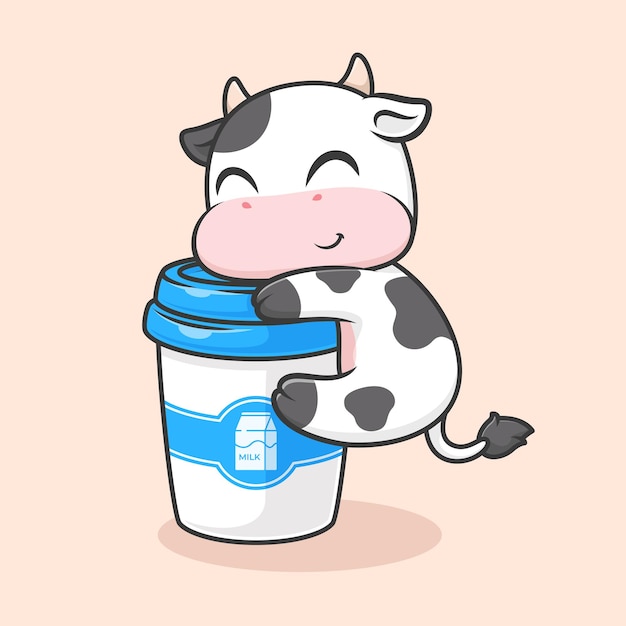 Cute Cow Hug Coffee Cup Cartoon Vector Icon Illustration Animal Drink Icon Isolated Flat Vector