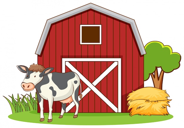 Free Vector cute cow standing on the farmyard