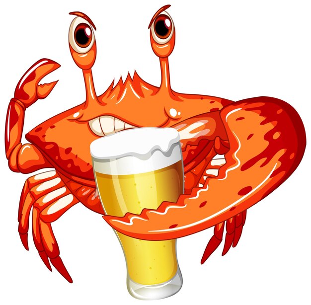 Free Vector cute crab cartoon character drinking beer