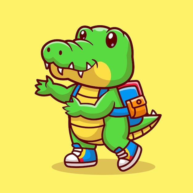 Cute Crocodile Back To School Cartoon Vector Icon Illustration Animal Education Icon Isolated