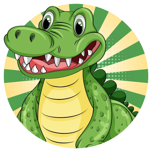 Free vector cute crocodile cartoon character on retro comic background